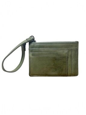 Rustic Green Genuine Leather Wristlet Wallet Zip Card Holder with a Strap NWOT